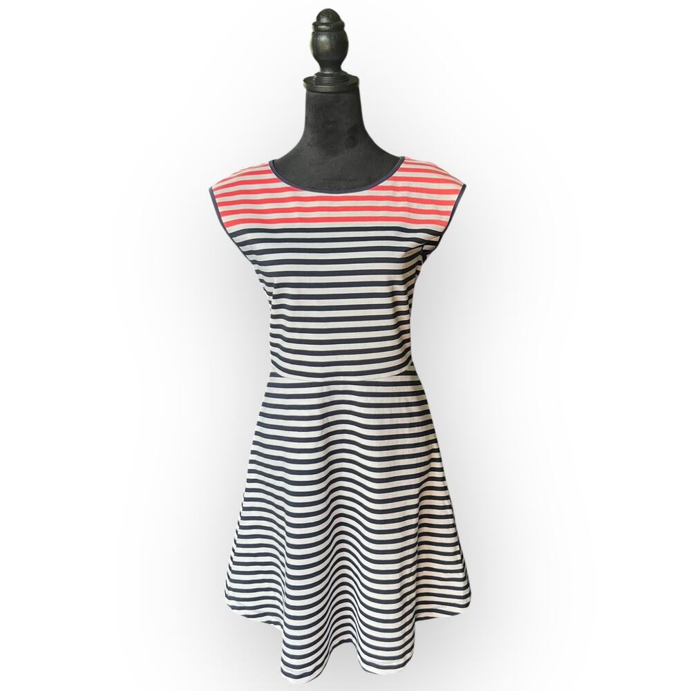 Draper James Women's Blue Pink White Stripe Ponte Knit Fit & Flare Dress Size M - Picture 13 of 13